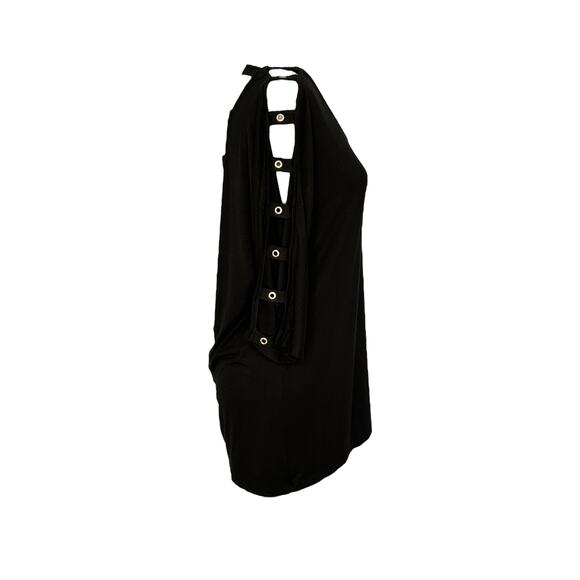 Women's Black Tunic Top Size M Cut Out Sleeve Scoop Neck NWT - Picture 2 of 4